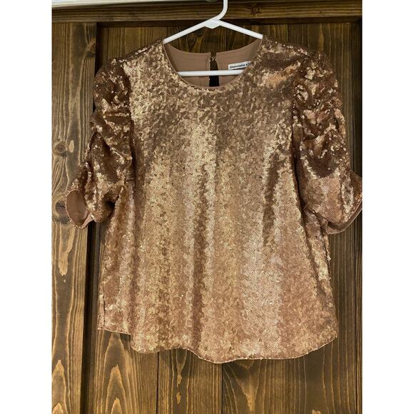 Abercrombie and Fitch Puff Sleeve Sequin Short Sleeve Top - Picture 1 of 3
